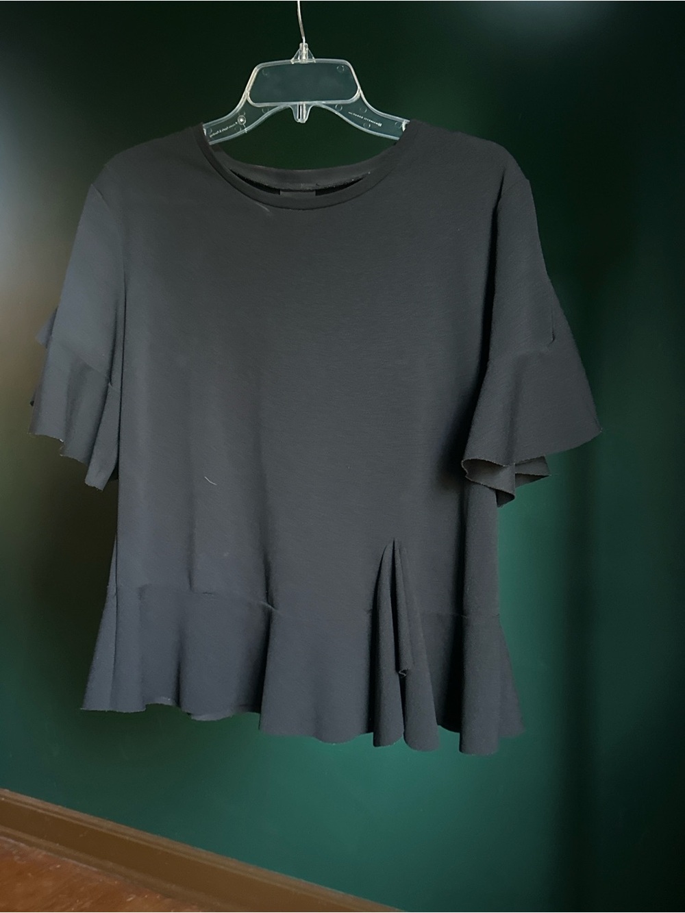 Worthington Black Peplum Ruffle-Sleeve Top